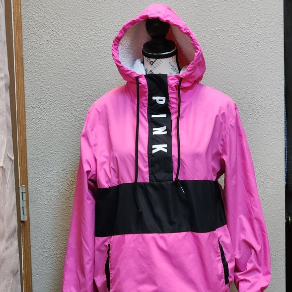 PINK Victoria's Secret Jackets & Blazers - PINK VICTORIA'S SECRET Sherpa & Fleece Lined Quarter Zip Windbreaker Jacket - XS